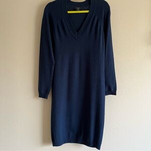 Moda International Deep Blue silk & wool blend v neck women’s sweater Dress M